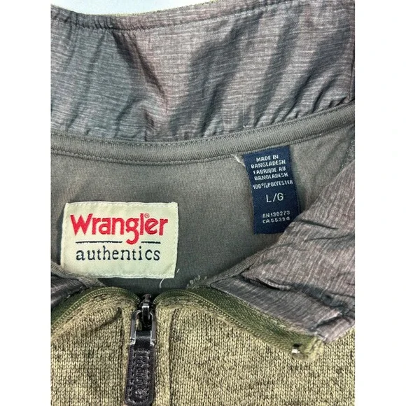 Wrangler Authentics Mens Quarter Zip Fleece Pullover Olive Green MTTH52213 L - Picture 2 of 7